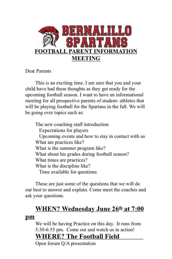 There will be a paren meeting on Wednesday @ 7 pm. See you there! #gospartans