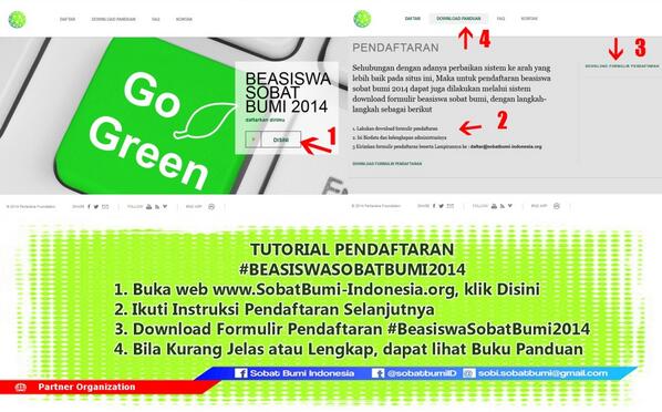 RT <a href="/SobatBumiID/">Sobat Bumi Indonesia</a>: Salam sobat bumi! Karena ada perubahan mekanisme pendaftaran.Berikut tutorial #BeasiswaSobatBumi2014