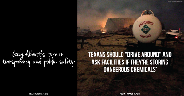 texasdemocrats's tweet photo. Greg Abbott's take on transparency & public safety:
#JustDriveAround
http://t.co/vZHjgNJDRO http://t.co/fyOWwp0FNl