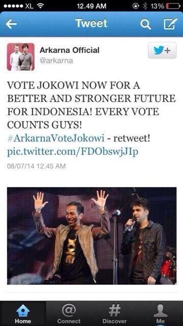 ikanatassa's tweet photo. sting, jason mraz, arkarna, and metalhammer show support for the election tomorrow! gokil! http://t.co/RLuaKGUBQH