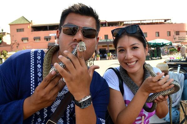 journeywonders's tweet photo. I know I'm charming but kissing a snake is really pushing it...#moroccobound #snake #weirdfearsnight http://t.co/zzgIhWJWHQ