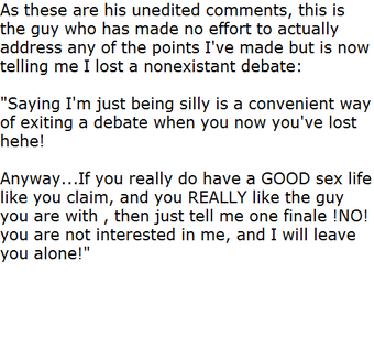 By calling you silly I was dismissing you from the necessity of insulting me by email to get your jollies<a href="/tag/notallmen"class="tags"><span>#notallmen</span></a><a href="/tag/thatsme"class="tags"><span>#thatsme</span></a><a href="/tag/bozo"class="tags"><span>#bozo</span></a><a href="/tag/butmost"class="tags"><span>#butmost</span></a>