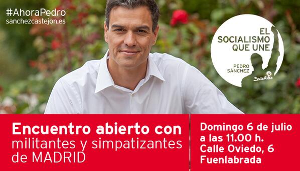 Pleguezuelo's tweet photo. A las 11 h nos encontramos tod@s con @sanchezcastejon en #Fuenlabrada os esperamos http://t.co/BAziUHPJ79