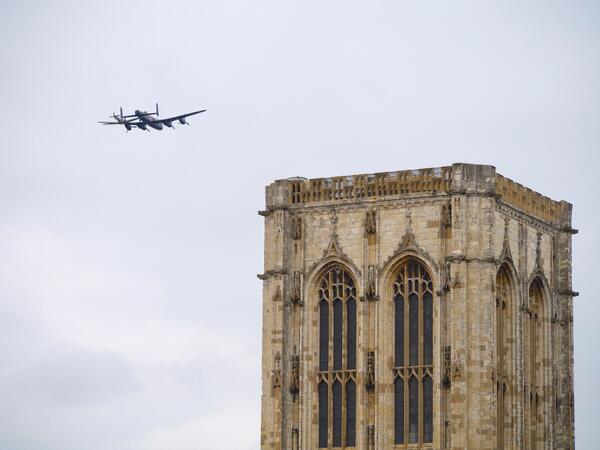 Lancaster Bomber and Spitfire over Minster #letouryorkshire