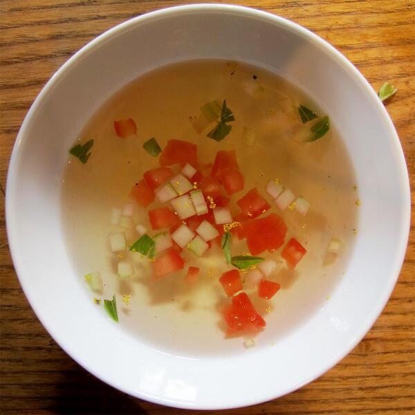 circleofmisse's tweet photo. Essence of Gazpacho. Summer in a bowl. Two recent descriptions of our tomato water with fine dice and fennel pollen http://t.co/pTxrtirNAa
