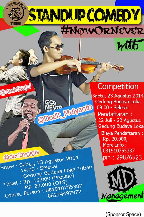 StandUpIndo_TBN's tweet photo. StandUpShow @Dodit_Mulyanto @Deddygigis @AndriBajul 23/08/14 7pm @BudayaLoka Presale15rb OTS 20rb cc @GladiatorSmansa http://t.co/HlzSANhtaL