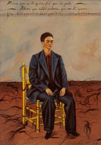 MuseumModernArt's tweet photo. Frida Kahlo, born today in 1907, painted this powerful work after divorcing Diego Rivera. http://t.co/Pq5t4mZBCo http://t.co/f8WlWyPzE5