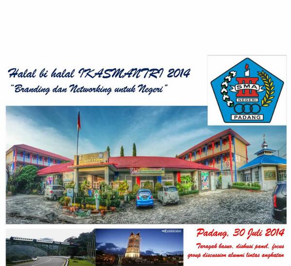 ikasmantriPDG's tweet photo. Soon!!! HALAL BI HALAL IKASMANTRI PADANG. 30 Juli 2014 di Auditorium Gubernuran Sumatra Barat. 09.00-22.00 WIB http://t.co/Qfh78SDt57