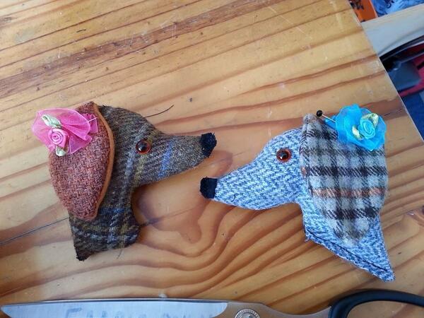 Textiledermy's tweet photo. Puppy brooches for @madelocallyuk fair in York next Sunday. #madelocallywithlove #handmadehour #northeasthour #tweed http://t.co/iTAjDq70AS