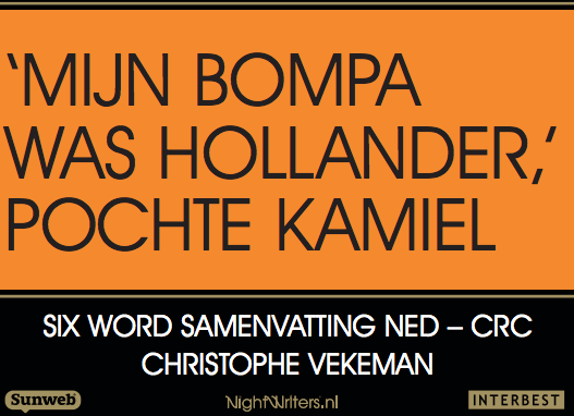sixwordsamenvat's tweet photo. Laat dat maar aan de Vlaamse schrijver Christophe Vekeman over. Mooie #sixwordsamenvatting zonder woordspeling http://t.co/ODWuGGLugv