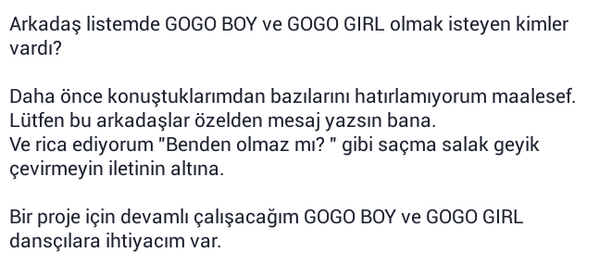 Bir proje için gogo dansçılara ihtiyacım var!