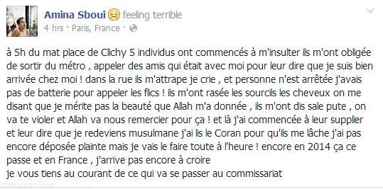 NicoHikona's tweet image. Amina #Sboui tondue en place publique par des salafistes français. La #France doit tout faire contre ces barbares.
