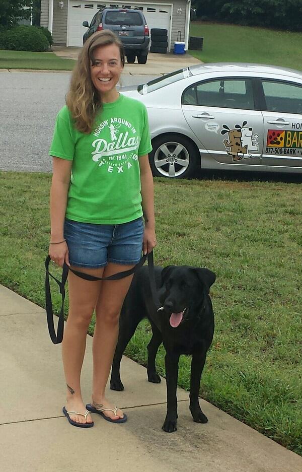 BarkBustersGrSC's tweet photo. Chrissy Hull & her #blacklab Storm are learning to walk nicely on leash. #NoMoreLeashPulling #barkbusters #dogtraini… http://t.co/9Y0XIj3qB0