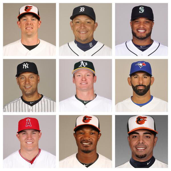 SportsCenter's tweet photo. American League All-Star Starters: Wieters, Cabrera, Cano, Jeter, Donaldson, Bautista, Trout, Jones, Cruz. http://t.co/Cft8tAfEnL