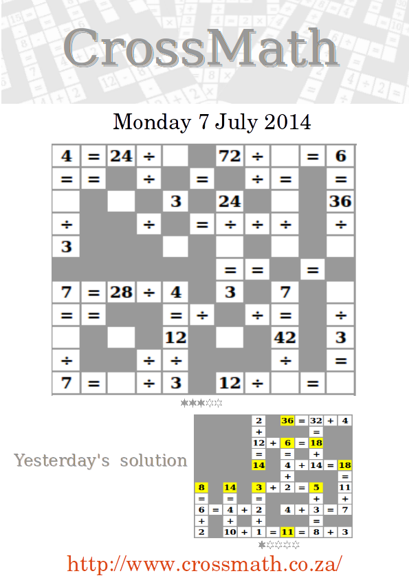 CrossMath's tweet photo. Today we have a level 3 #division #crossmath #puzzle. Hint: Note the diagonal equations and start with the easy ones. http://t.co/htAq0sf5KH
