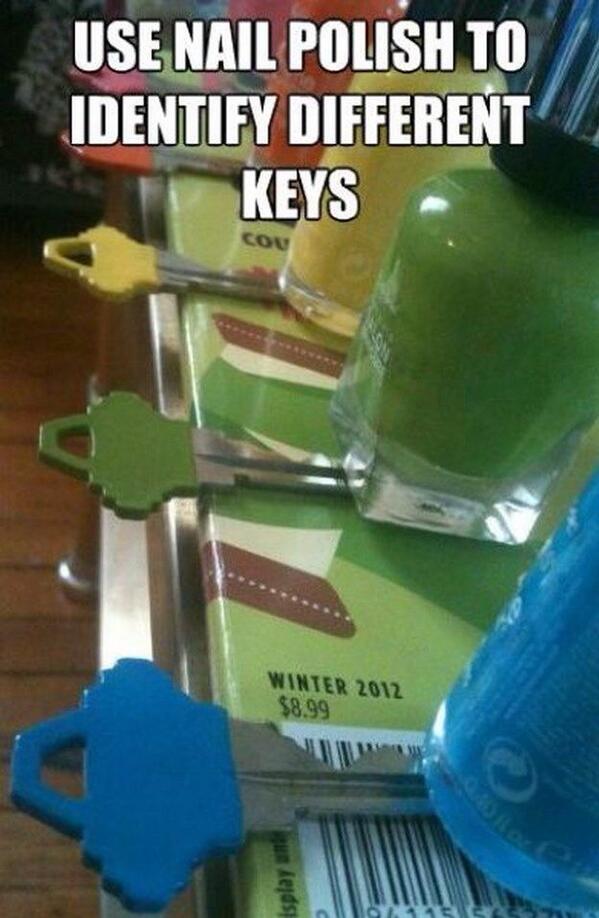 lizzrizki's tweet image. Use nail polish as an easy way to to identify different keys! via Pinterest  #OTlifehack