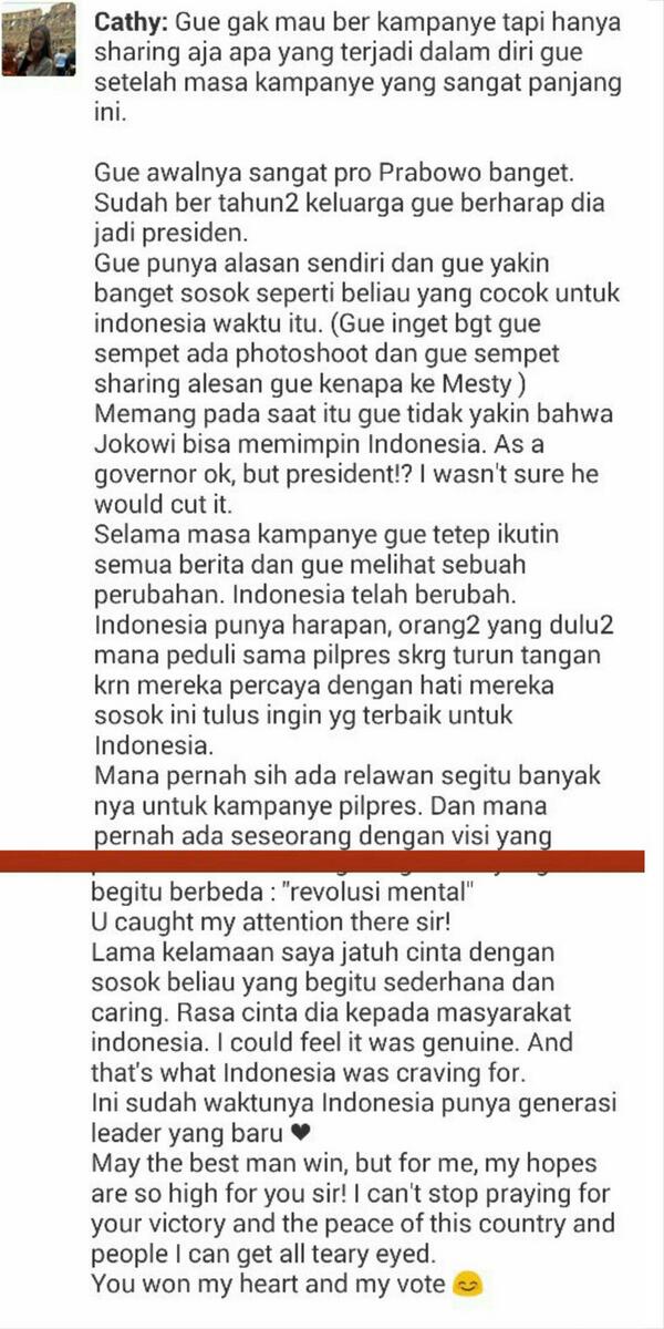 Alhamdulillah.  Cathy Sharon #akhirnyamilihjokowi ini diposting dari Path atas ijin Cathy.