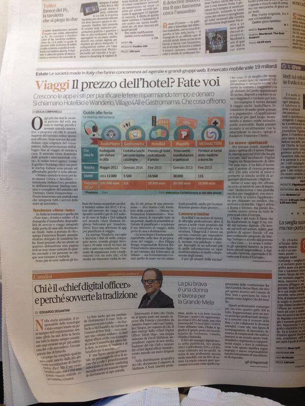 GiuliaCimpa's tweet photo. Su Corriere Economia le nuove frontiere del turismo digitale. Grazie alle #startup @Medinaction @Hotel_Bid @Plannify http://t.co/MHGm4HNWrt