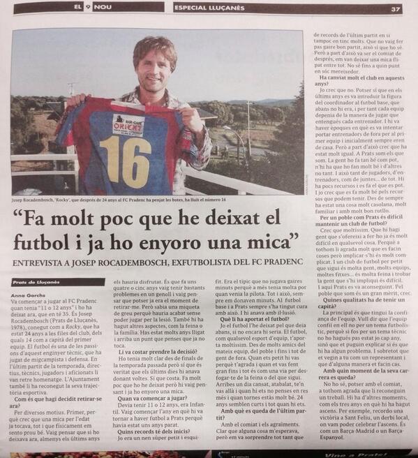 FCPRADENC's tweet photo. Avui a @el9nou entrevista a @joseprocky, lligat els últims 24 anys al @FCPRADENC com a jugador, entrenador i capità! http://t.co/RKORO3U9Vi