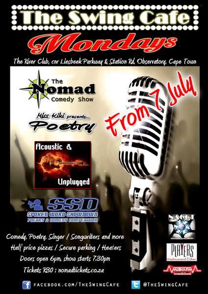 Swing Cafe on #muthafm <a href="/muthafmradio/">Mutha FM</a> 4-6pm and <a href="/RiverClubBar/">Players Restaurant</a> from 6pm <a href="/MissKikiPoetry/">Miss Kiki</a> <a href="/NAC_CT/">Nomad Artiste Colony</a> <a href="/BMF1975/">Bradley Fourie</a> @Kyle__Louw