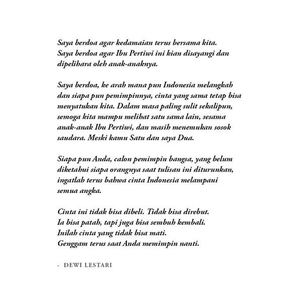 Wah, indah! Thank u. RT <a href="/arhcamt/">R 🇵🇸</a>: amin. makasih teh <a href="/deelestari/">Dee Lestari</a>. ini akan jadi doa sy juga. :’)