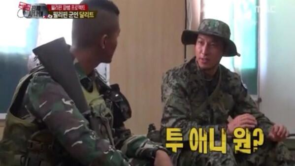 minoirblanc's tweet image. A Filipino soldier said that Korean stars are very popular in PH. Park Gunhyung immediately asked "2NE1?" ^^