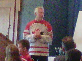 OGCAinfo's tweet image. Ron Ellis, wearing the Jersey of Courage, while telling everyone about the #mySafeWork program.
