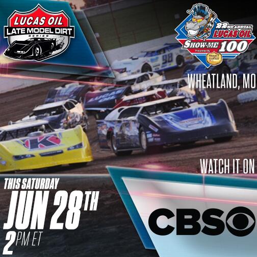 Lucas_Oil's tweet photo. The @lucasdirt Series Show-Me 100 presented by http://t.co/xJv6X3zT4r airs on CBS this Saturday at 2pm ET! http://t.co/cxWqrDctvA