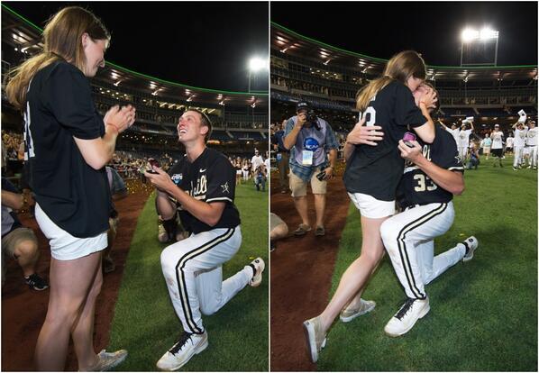 How did Vanderbilt's Brian Miller celebrate winning #CWS?
He proposed to his girlfriend. She said yes! (via @NCAACWS)