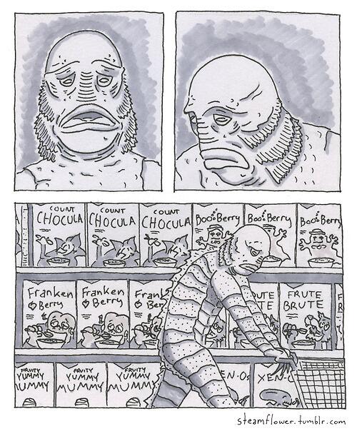 GhouliaChilds's tweet photo. Poor CREATURE FROM THE BLACK LAGOON never gets any cereal love. :( #creaturecrunch http://t.co/h5aH6YD1i0