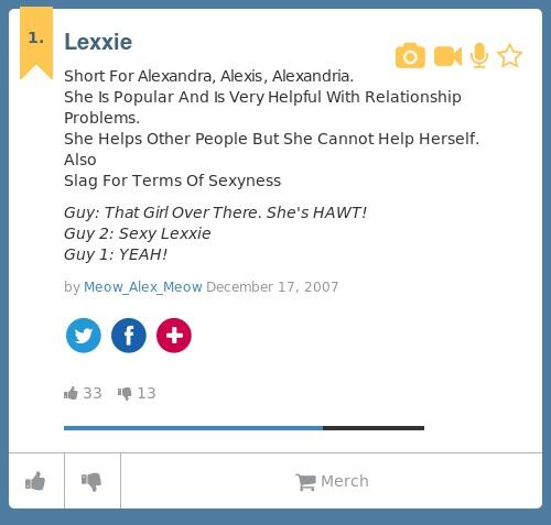 Urban Dictionary on X: @lizzgrace714 Lexxie: Short For Alexandra, Alexis,  Alexandria. She Is Popular    / X