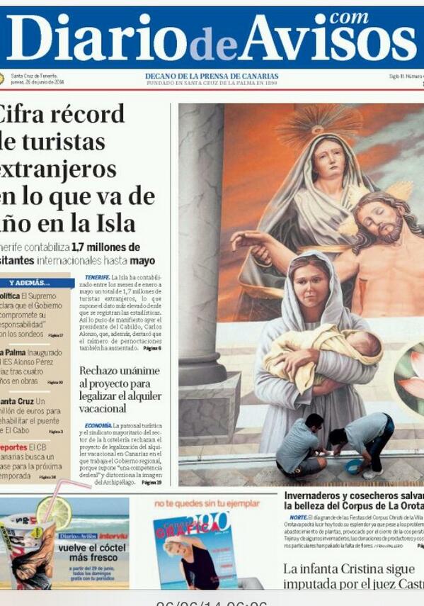 EvaFarinaL's tweet photo. Portada Diario de Avisos hoy #corpusvilla #corpusorotava #alfombras2014 #corpus2014 #alfombrasflores http://t.co/EN8PRWini0
