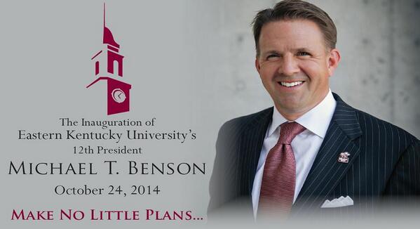 EKUalums's tweet image. Save the Date for the Inauguration of President Michael T. Benson! Oct. 24, 2014 #MakeNoLittlePlans #ForeverColonels