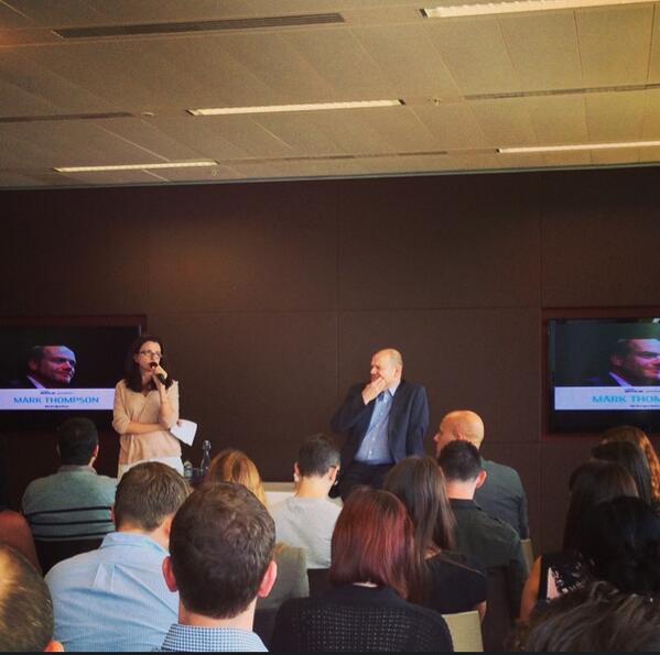 Mark Thompson CEO of the New York Times coming into work to rub his beard/impart future #media predictions