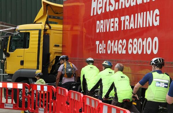 Cyclists learn about dangers of blind spots at cycling safety event bit.ly/UMiJAW #hertscycling