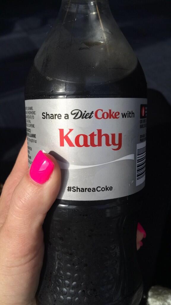 KCrummy's tweet photo. Pretty dang cool marketing, @DietCoke . Nicely done. #ShareaCoke http://t.co/hBD4tcOKEW