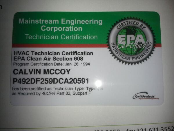 609 Certification Card 609 Certification Card
