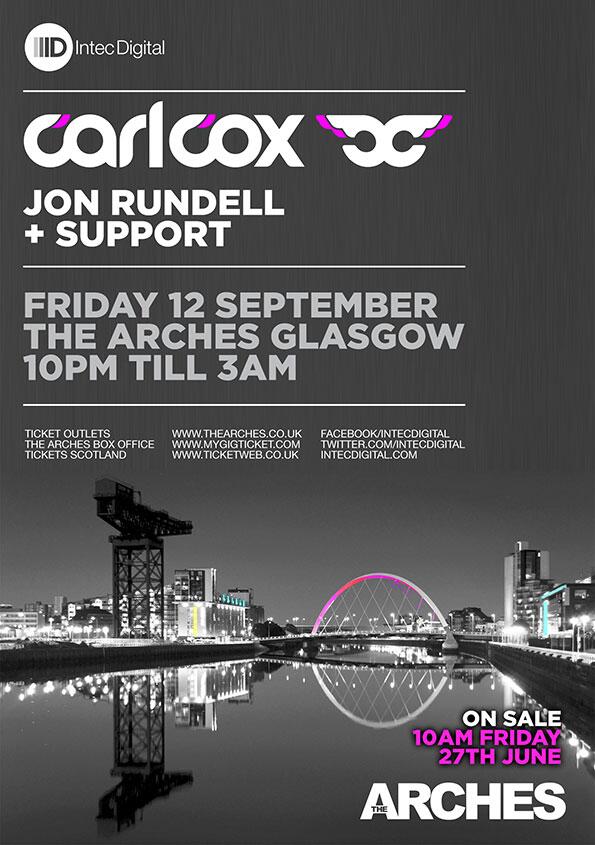 Carl_Cox's tweet photo. Tomorrow tickets go on sale for @IntecDigital w/ myself @Jon_Rundell and more at @ArchesGlasgow!! #OHYESOHYES http://t.co/gcx5dVH75E