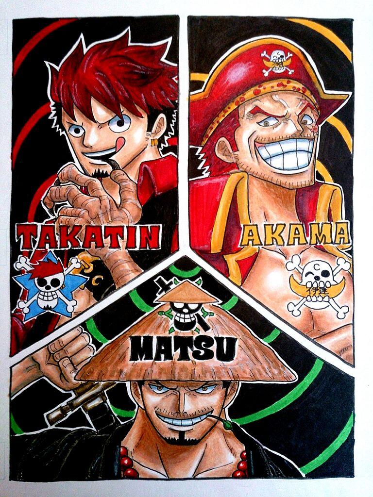 菅わらのヒヒロット たかてぃん海賊団 たかてぃん船長 仙台海賊団 赤間船長 そして 松かさの一味 マツ船長 勝手ながらコラボさせていただきました 恐れ多すぎて震えながら描いたので雑ですスミマセン Http T Co Iishld62ns