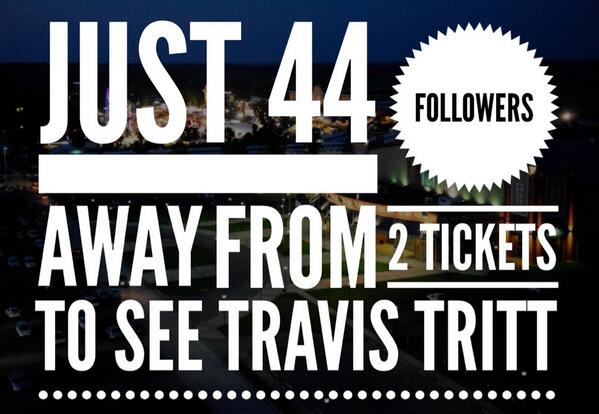 44 more followers and we'll announce our winner! @Travistritt <a href="/1015CILFM/">Today's Hit Music 101.5 CIL-FM</a> <a href="/WSILNews/">WSIL News</a> <a href="/z100rocks/">New Country Z100</a> <a href="/thesouthern/">Southern Illinoisan</a>