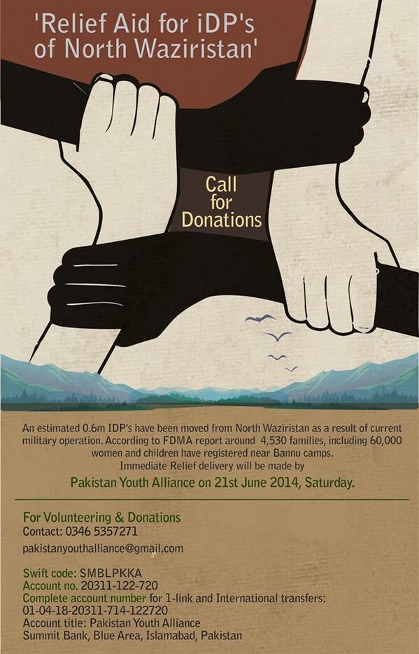 GryphonWear's tweet photo. #NorthWaziristan #calls  for #donations. #ActionsSpeakLouderThanWords, time to #walkTheTalk!
 #ZarbEAzb  #PakArmy http://t.co/NBslX9XlEQ