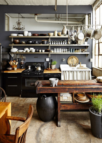 A kitchen without cabinets -- impractical or impressive?