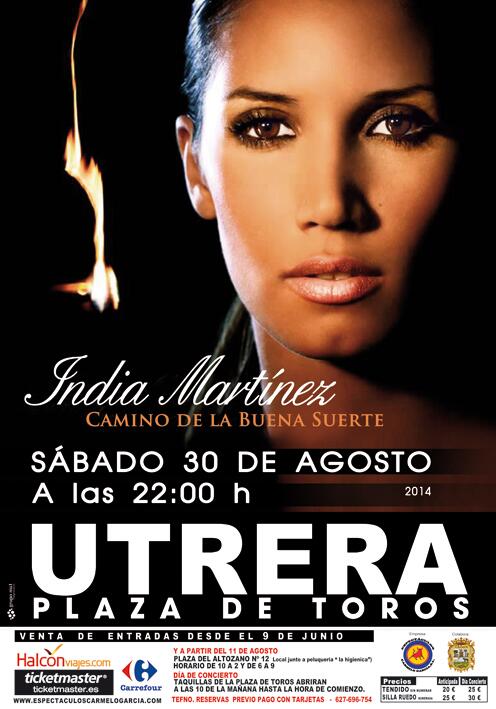carmelogarciasl's tweet photo. PLAZA DE TOROS DE UTRERA SABADO 30 AGOSTO 2014 INDIA MARTINEZ en concierto http://t.co/qyAp1y5fiI
