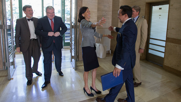 USAmbHRC's tweet photo. A warm welcome to Pamela Hamamoto, our new US Amb to UN Geneva, who today presented her credentials to @UNOG_DG http://t.co/KO7MriEwVu