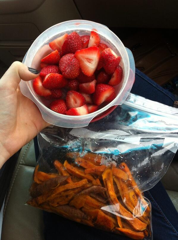 letsgetreal97's tweet image. How to pack for a #roadtrip the right way. Strawberries&amp;amp;Sweet potato fries.     Lily