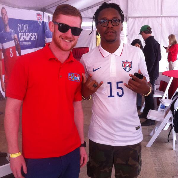 HopThePond's tweet image. Check out our very own @harfo91 hanging out with @LupeFiasco at the #WorldCup Grant Park screenings! #USAvsGermany