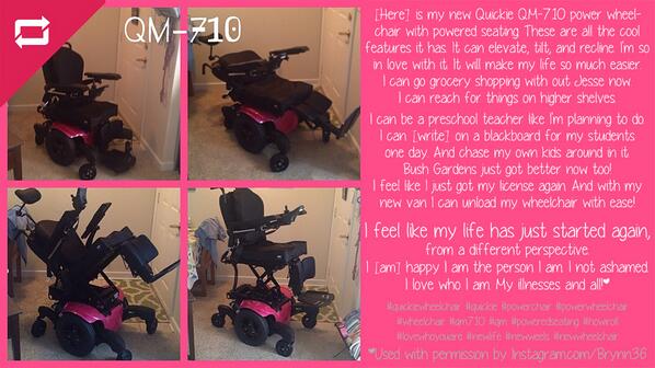 Quickiewheels's tweet photo. Brynn shares how her #QM710 is allowing her to #LiveWithOutLimits How has your #QuickieWheelchair improved your life? http://t.co/FcjzwwqwWE