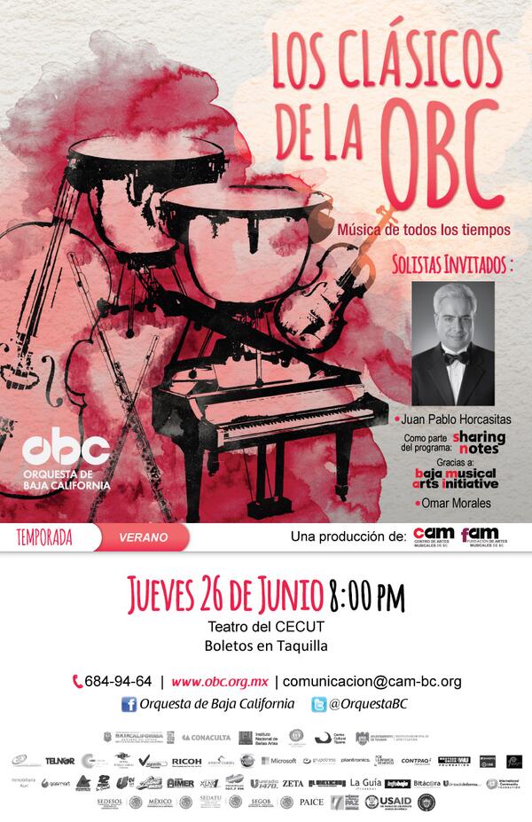 OrquestaBC's tweet image. HOY! en el Concierto de la OBC participan Juan Pablo Horcasitas y Omar Morales. #SharingNotes @BajaMusicalArts