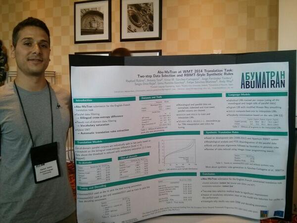 Prompsit's tweet image. Poster: Abu-MaTran at #WMT2014 Translation Task: Two-step Data Selection and RBMT-Style Synthetic Rules #acl14nlp