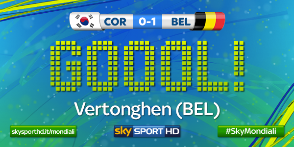 SkySport's tweet photo. Tap-in vincente di #Vertonghen sul tiro di Origi. #BEL vola verso la terza vittoria #CoreaBelgio 0-1 #SkyMondiali http://t.co/u3osly5bi7